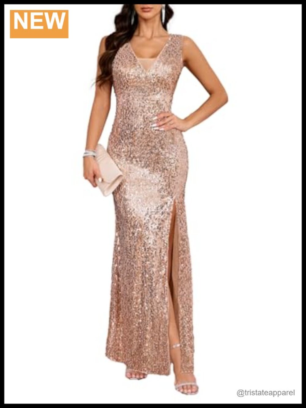 Sequin V Neck Sleeveless Bodycon Maxi Dress Formal Party Prom